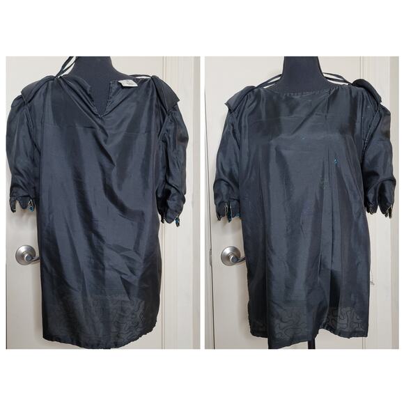 VTG Praise Hymn Fashions Pure Silk Sequin Beaded Green Blue Formal Blouse Top✨️M - Picture 10 of 16